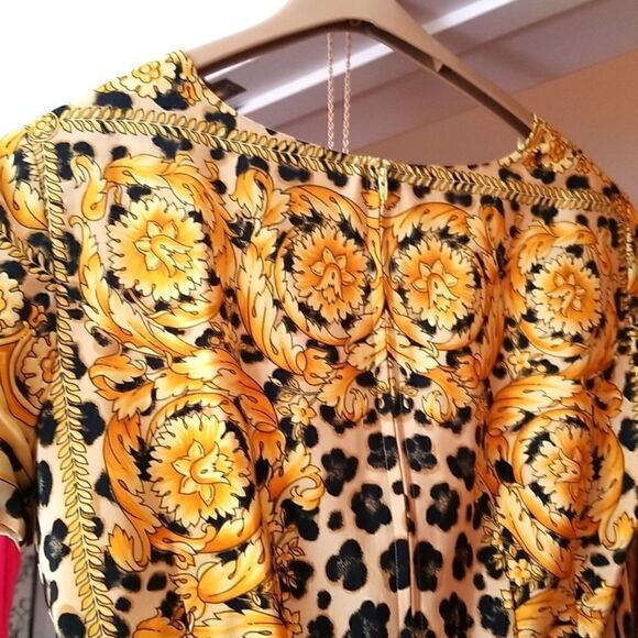 GORGEOUS YELLOW & GOLD & BLACK LEOPARD PRINT DRESS!! NEVER WORN 100% SILK LINING - Picture 6 of 17